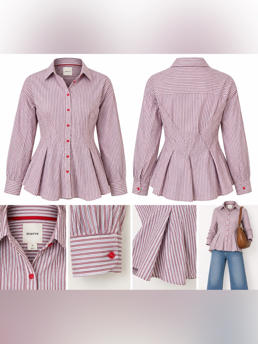 Maeve Anthropologie Striped Peplum Button Front Blouse M